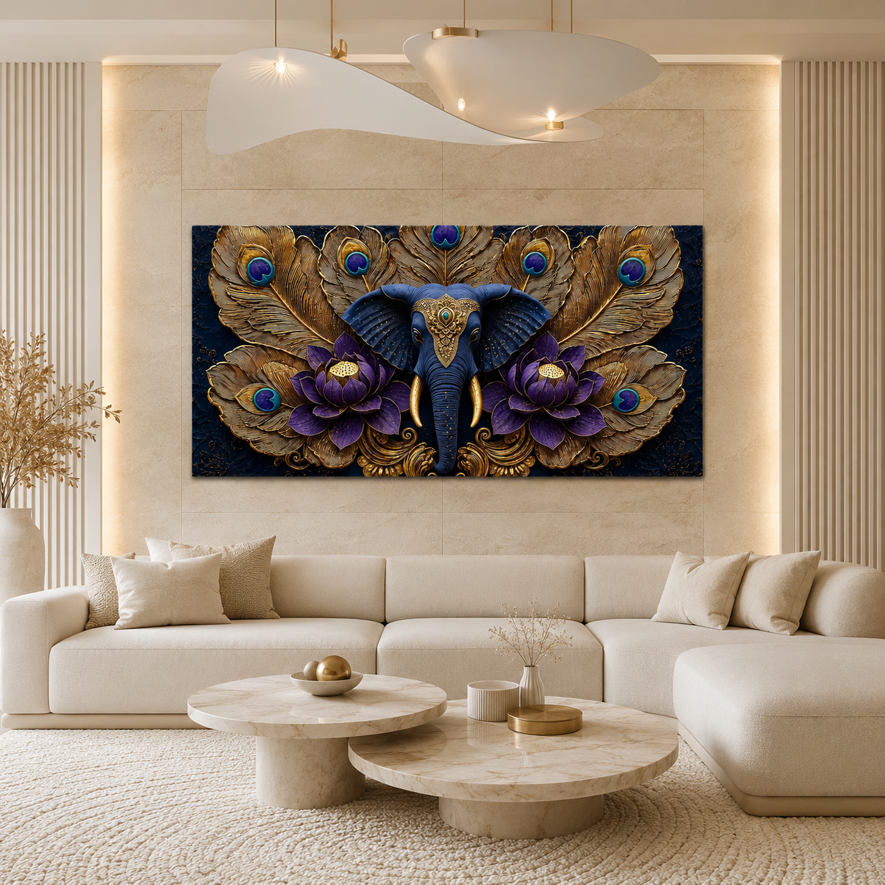 Premium Elephant Lotus 3D Wall Painting for Living Room Wall Decor