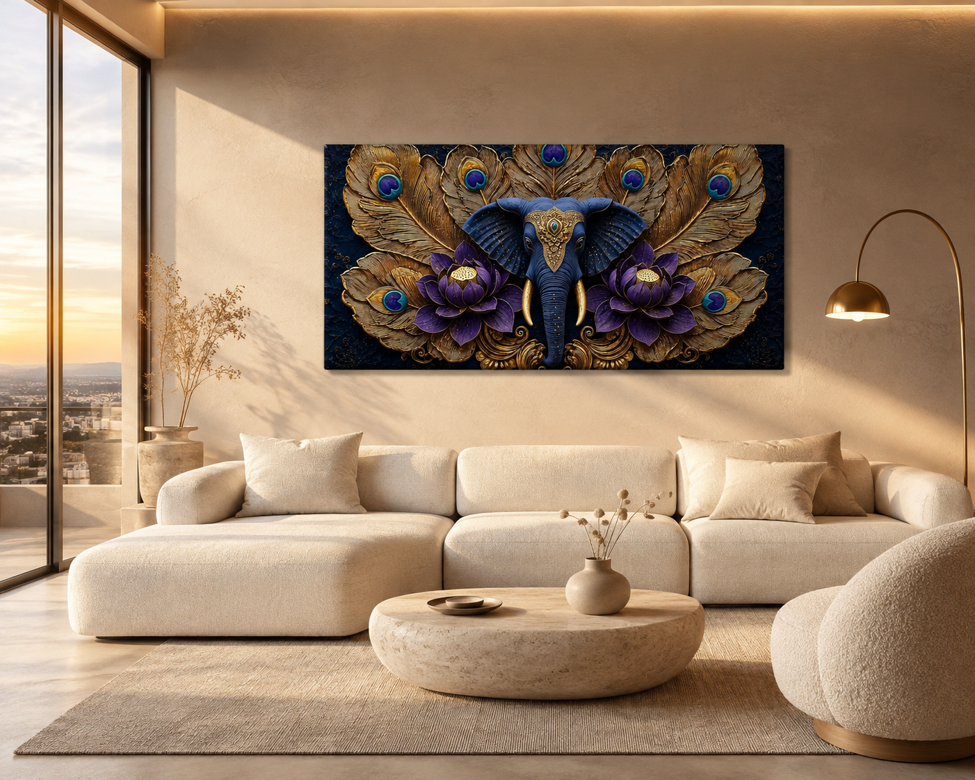 Premium Elephant Lotus 3D Wall Painting for Living Room Wall Decor