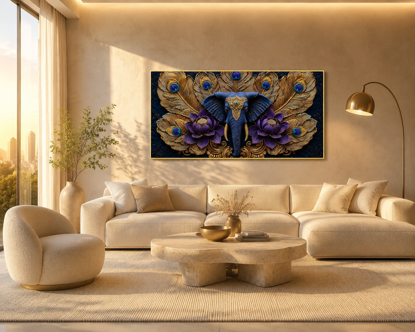 Premium Elephant Lotus 3D Wall Painting for Living Room Wall Decor