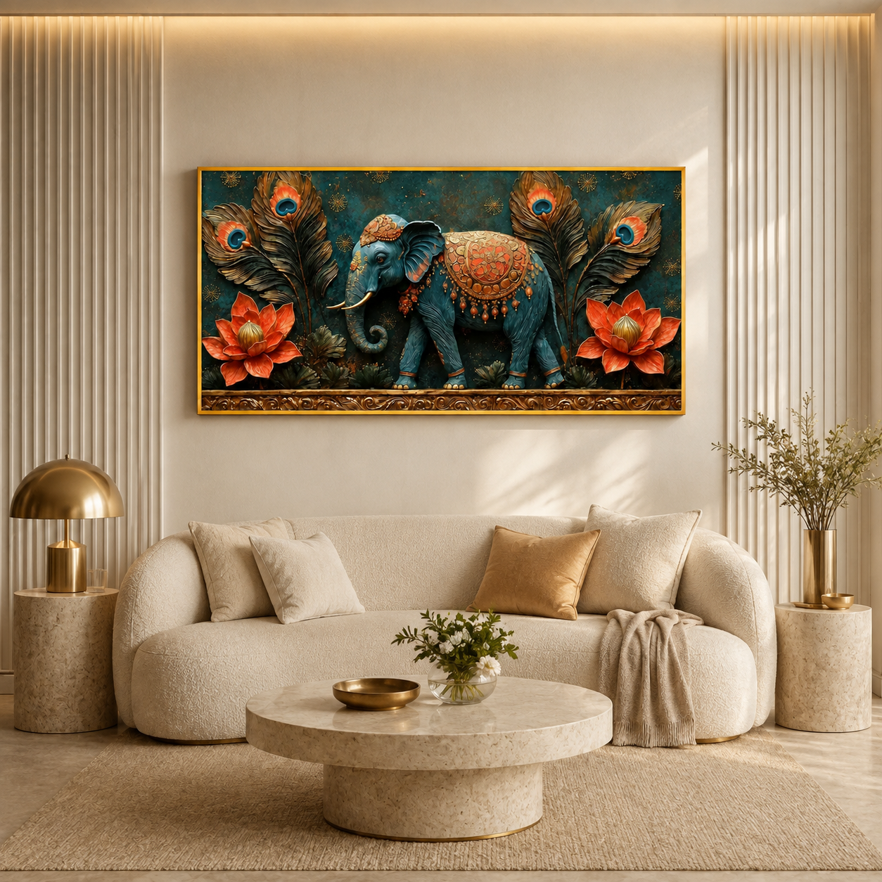 Artistic 3D Royal Elephant Embossed Canvas Frame Wall Decor Art