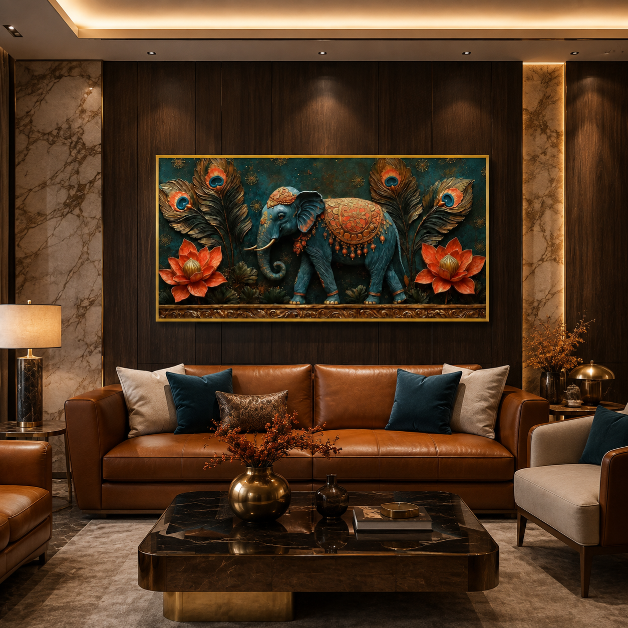Artistic 3D Royal Elephant Embossed Canvas Frame Wall Decor Art