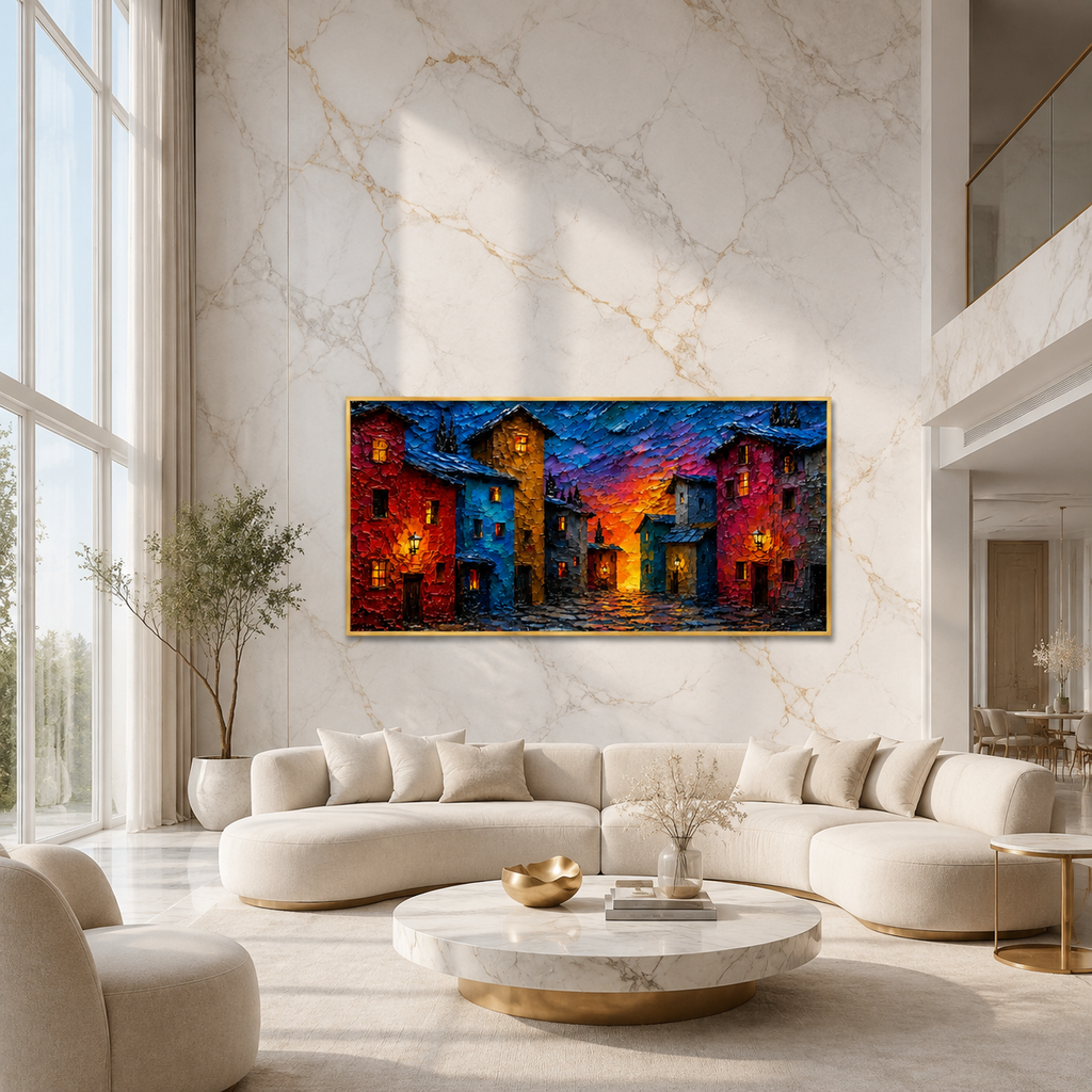 Modern Colorful City Streetscape Wall Hanging Decor Canvas Art