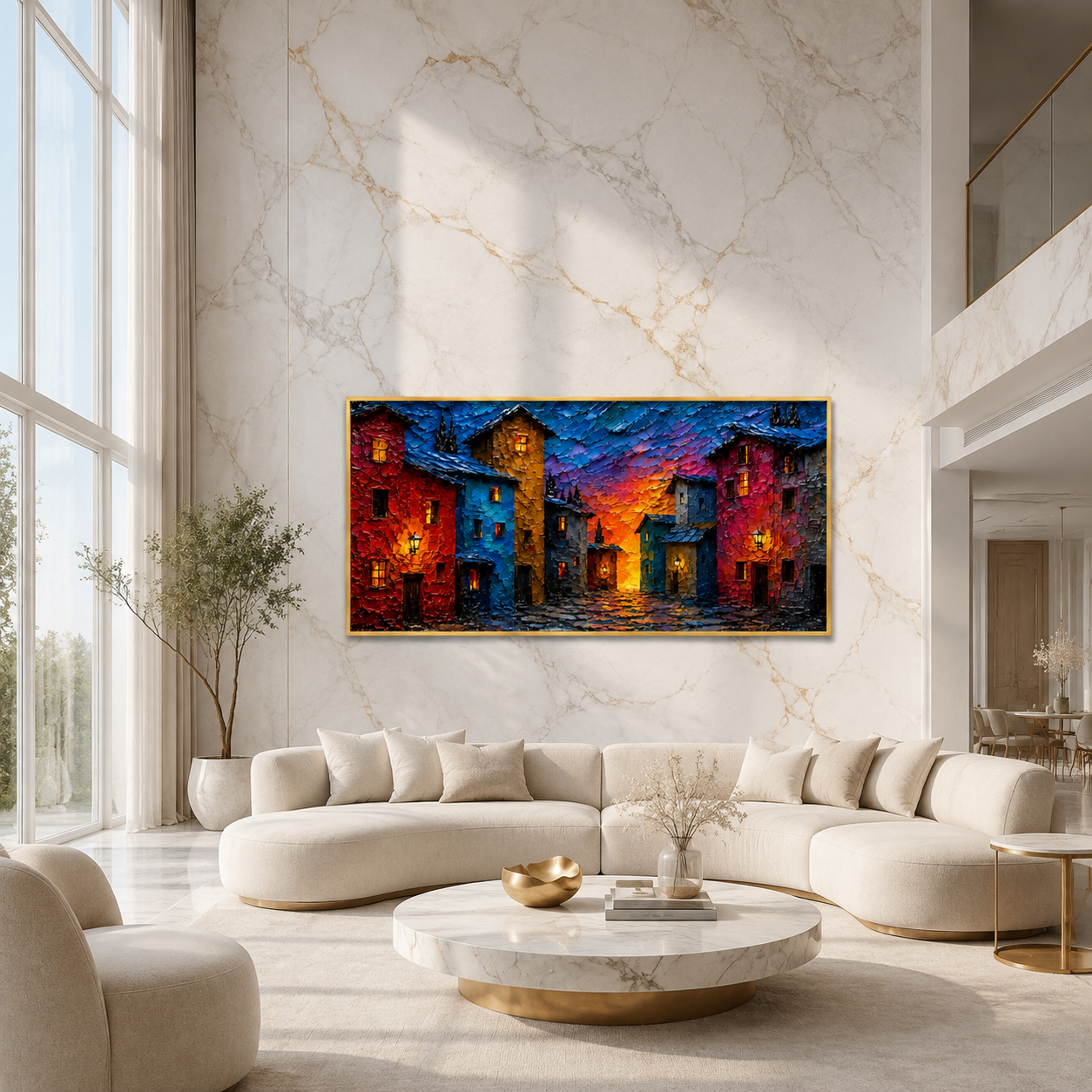 Modern Colorful City Streetscape Wall Hanging Decor Canvas Art