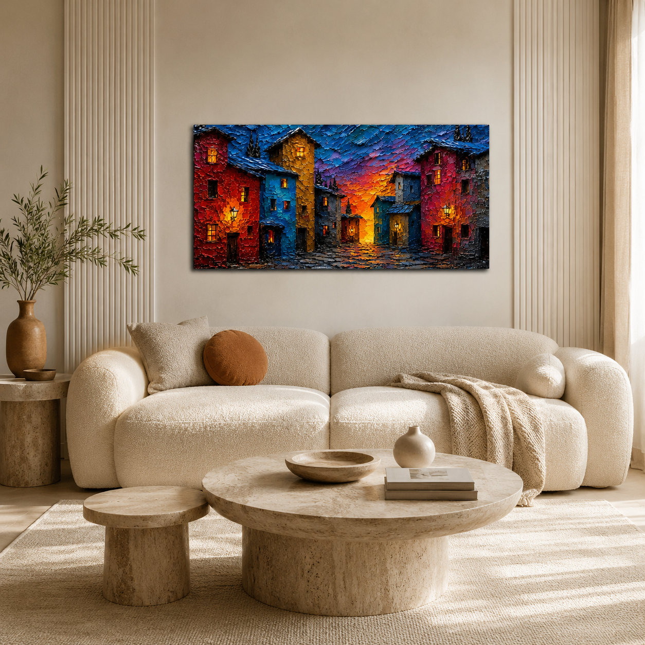 Modern Colorful City Streetscape Wall Hanging Decor Canvas Art