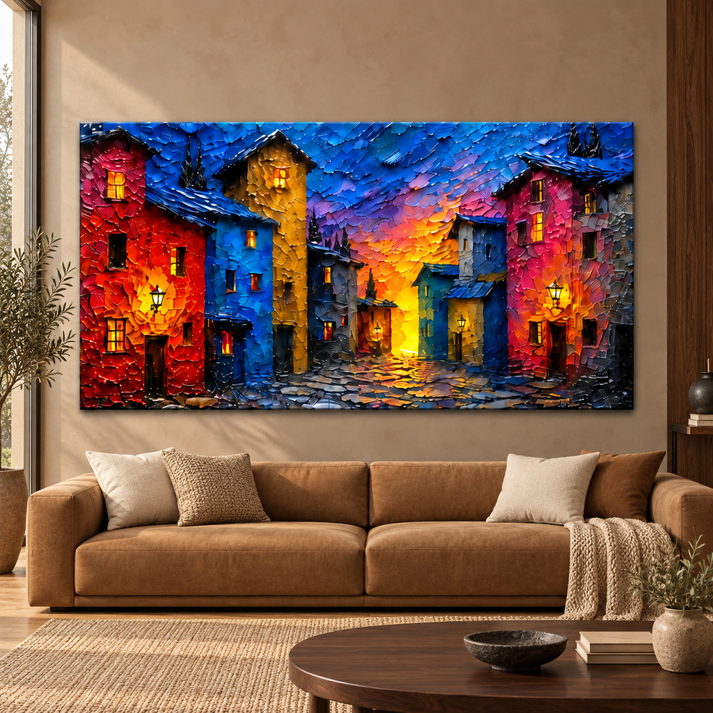 Modern Colorful City Streetscape Wall Hanging Decor Canvas Art