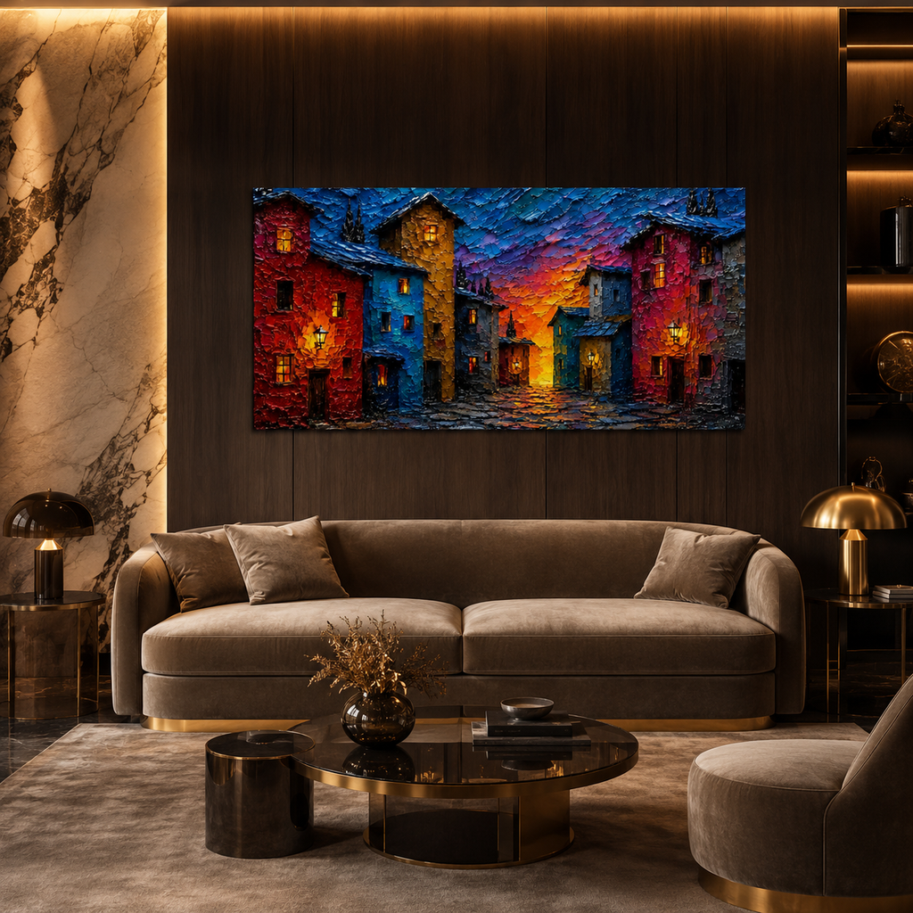 Modern Colorful City Streetscape Wall Hanging Decor Canvas Art