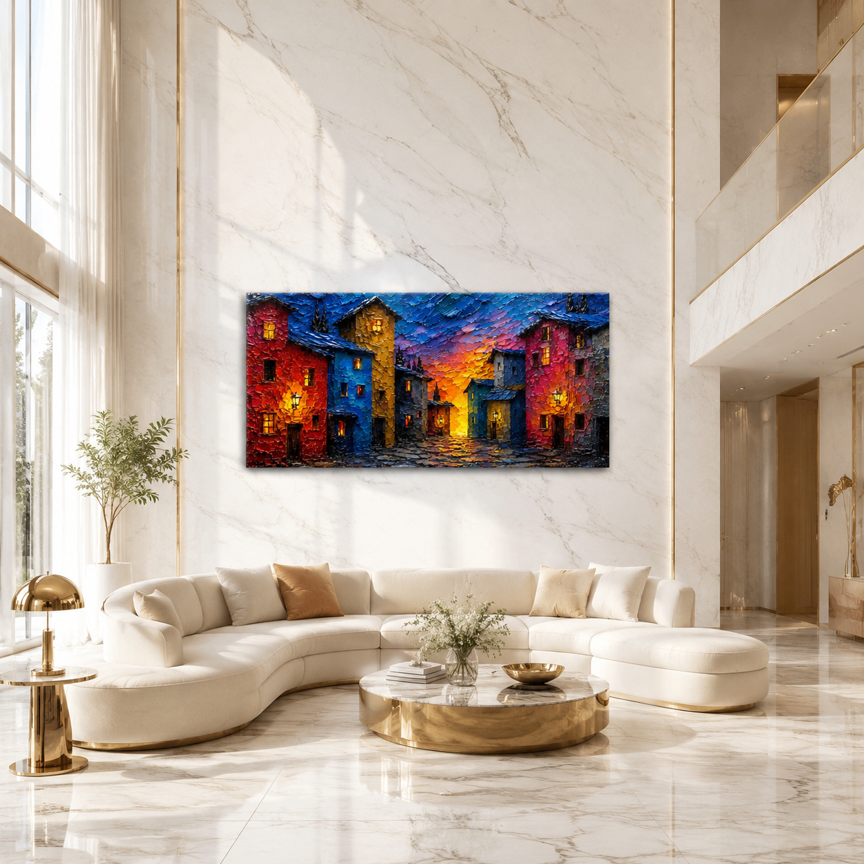 Modern Colorful City Streetscape Wall Hanging Decor Canvas Art