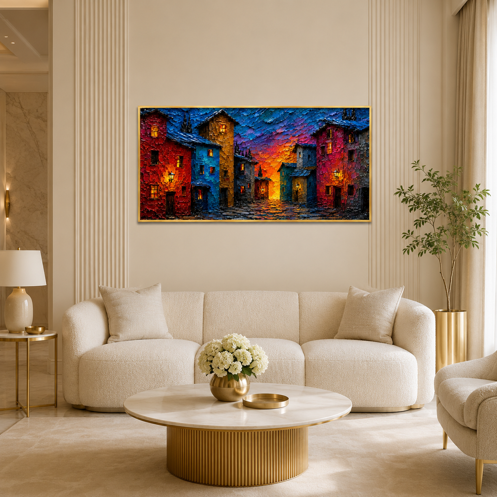 Modern Colorful City Streetscape Wall Hanging Decor Canvas Art