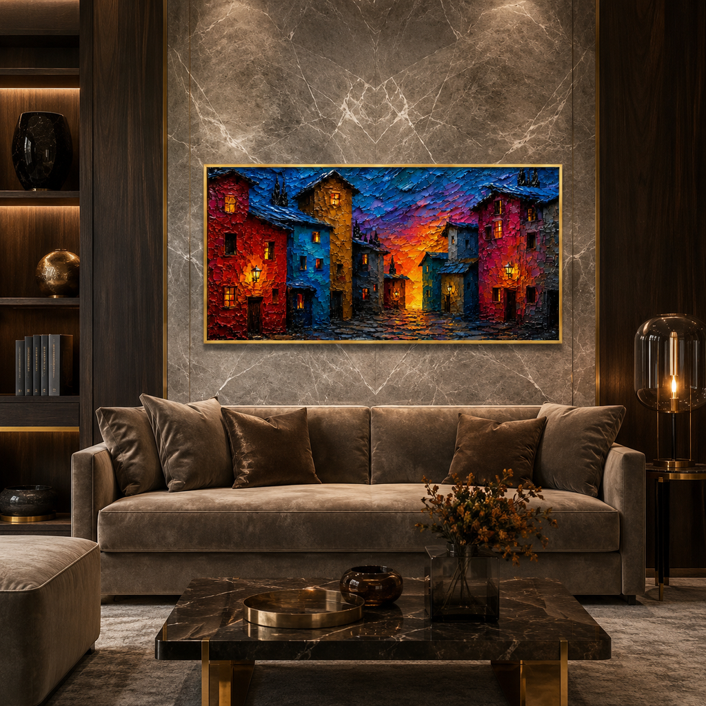 Modern Colorful City Streetscape Wall Hanging Decor Canvas Art