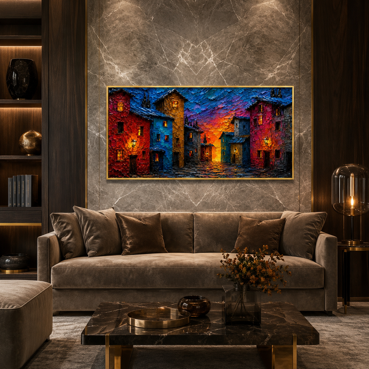 Modern Colorful City Streetscape Wall Hanging Decor Canvas Art