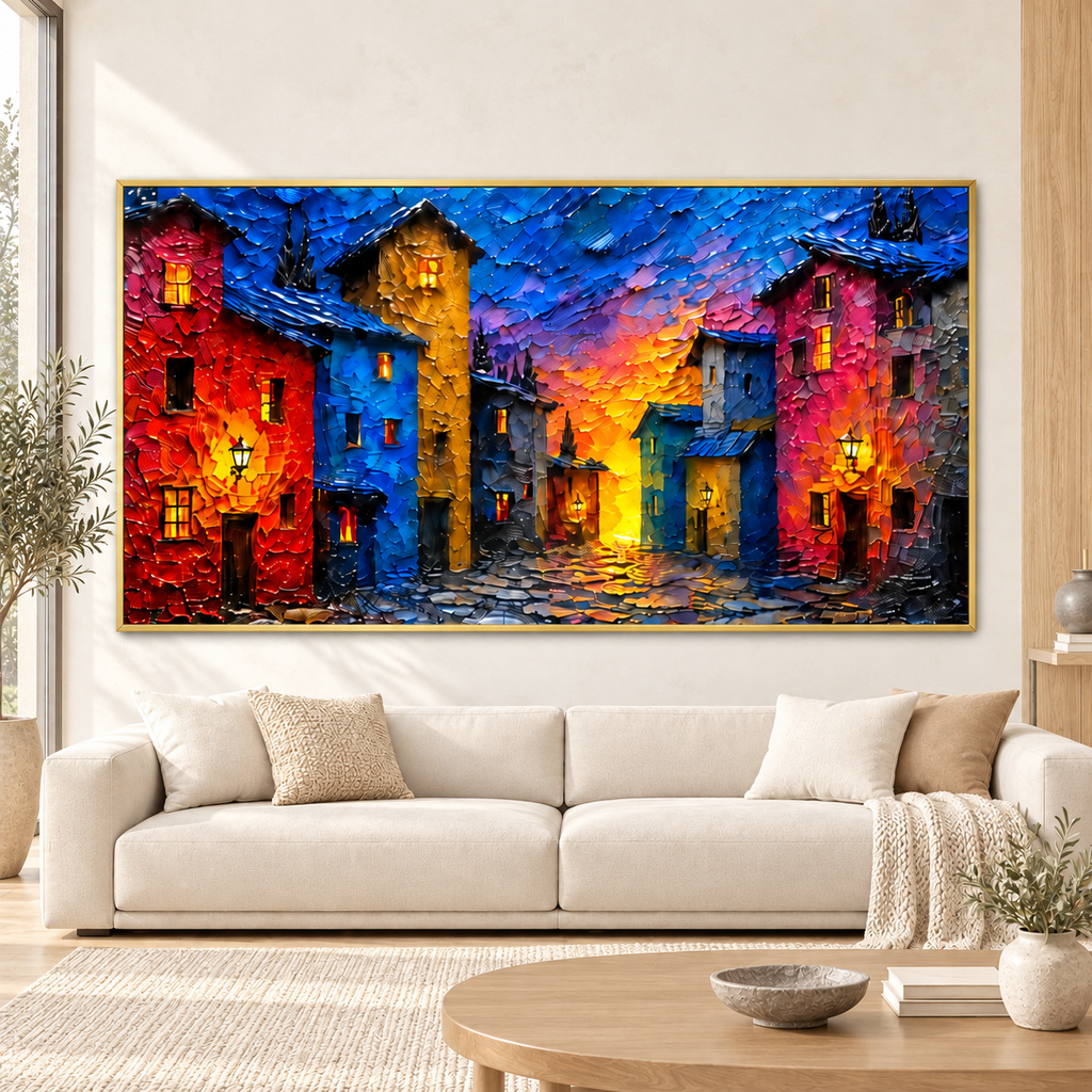 Modern Colorful City Streetscape Wall Hanging Decor Canvas Art