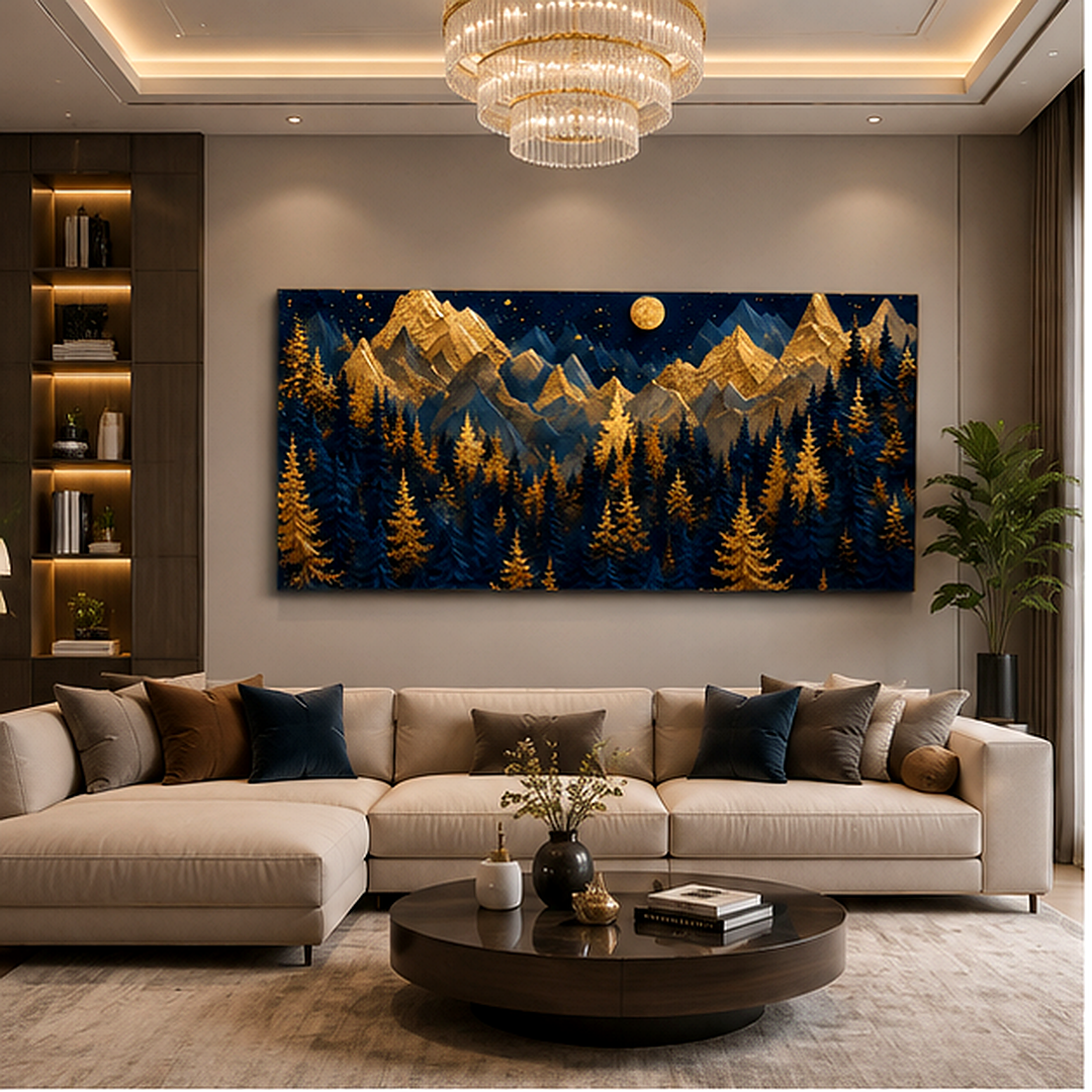 Artistic 3D Golden Mountain Embossed Canvas Frame Wall Decor