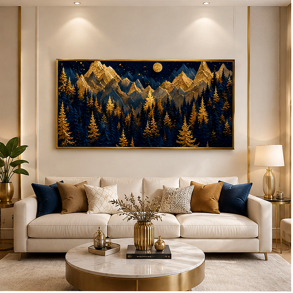 Artistic 3D Golden Mountain Embossed Canvas Frame Wall Decor