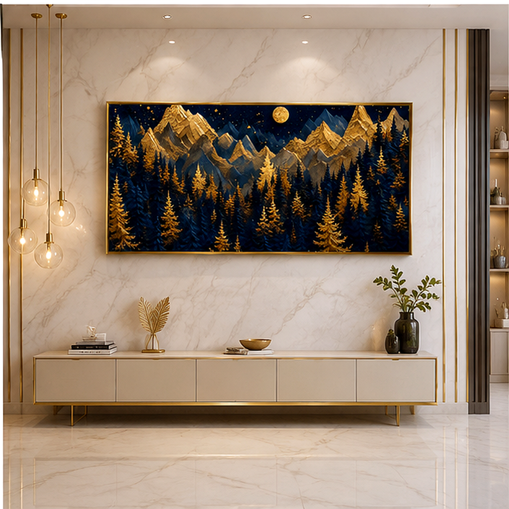 Artistic 3D Golden Mountain Embossed Canvas Frame Wall Decor