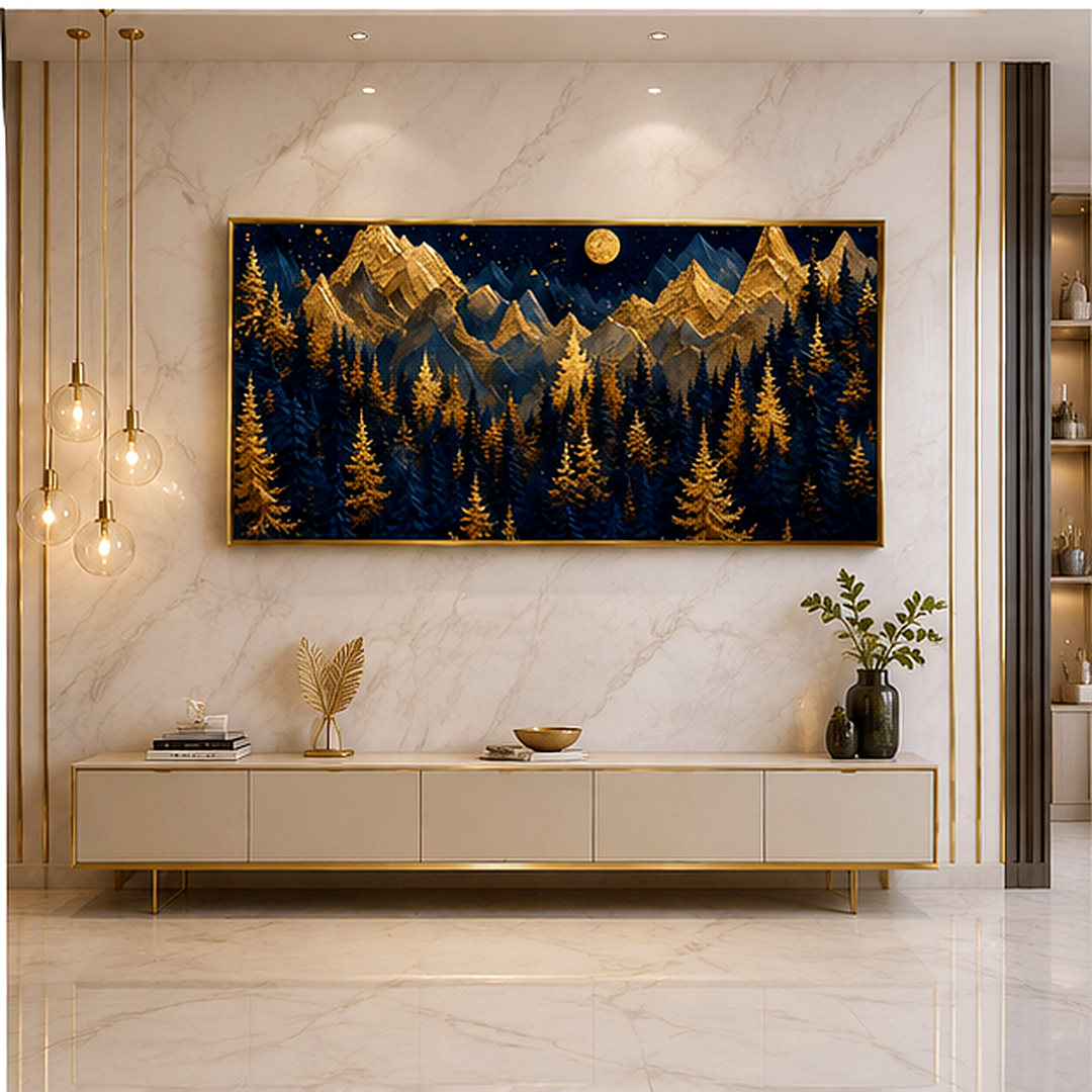 Artistic 3D Golden Mountain Embossed Canvas Frame Wall Decor