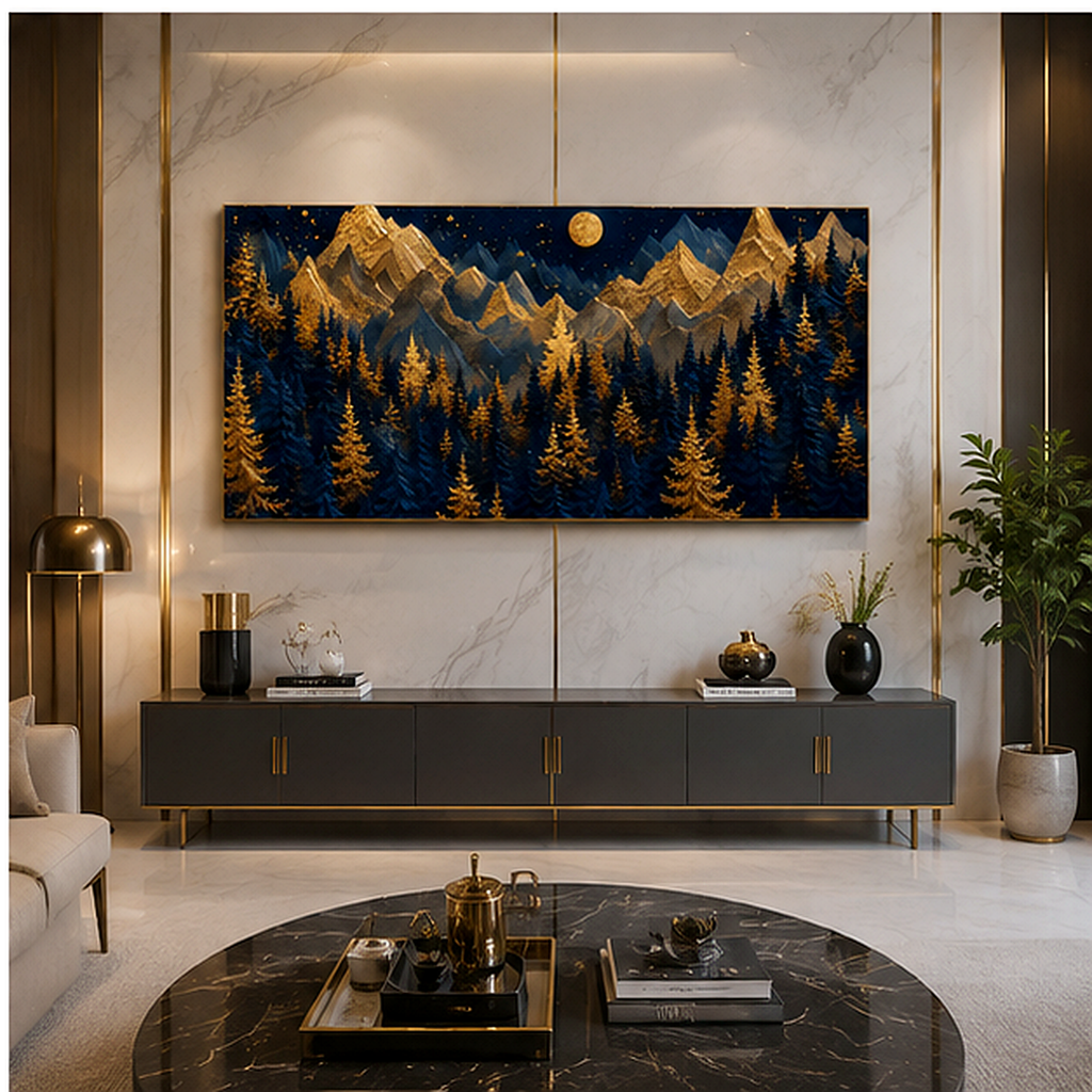 Artistic 3D Golden Mountain Embossed Canvas Frame Wall Decor