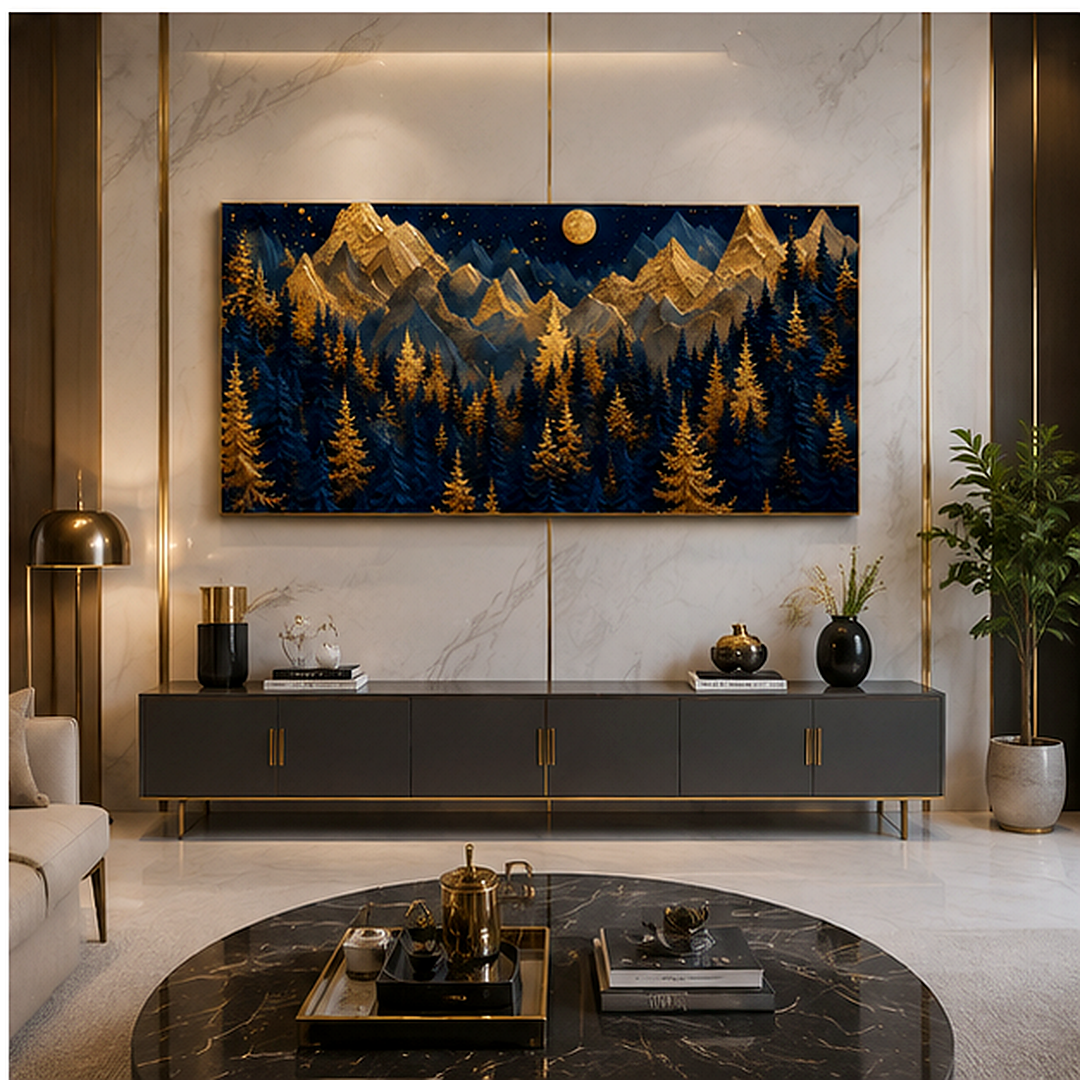 Artistic 3D Golden Mountain Embossed Canvas Frame Wall Decor