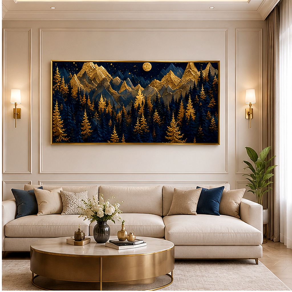 Artistic 3D Golden Mountain Embossed Canvas Frame Wall Decor