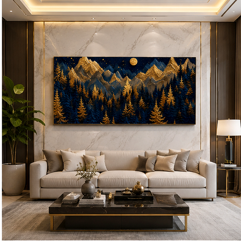 Artistic 3D Golden Mountain Embossed Canvas Frame Wall Decor