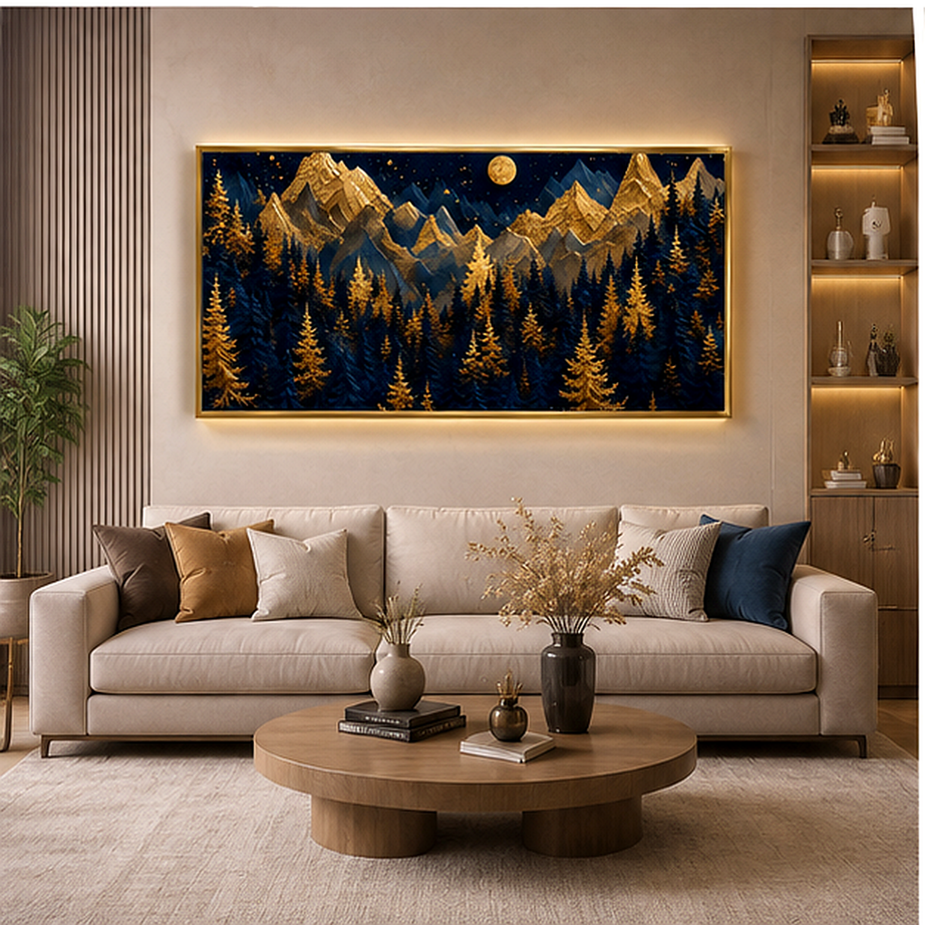 Artistic 3D Golden Mountain Embossed Canvas Frame Wall Decor
