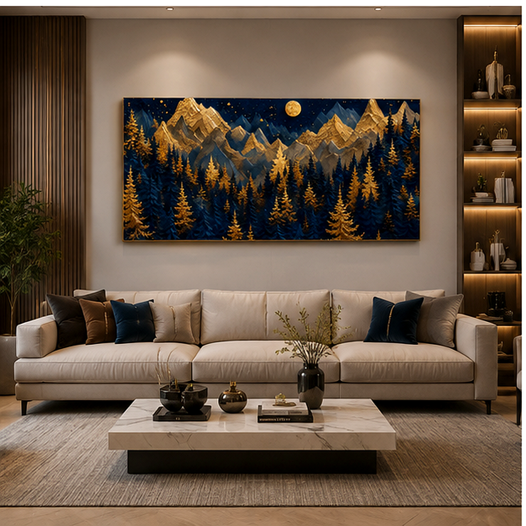 Artistic 3D Golden Mountain Embossed Canvas Frame Wall Decor