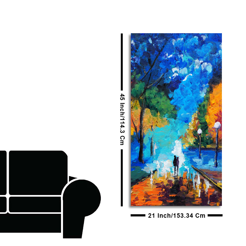 Vertical Wall Painting of Couple Walking in Night