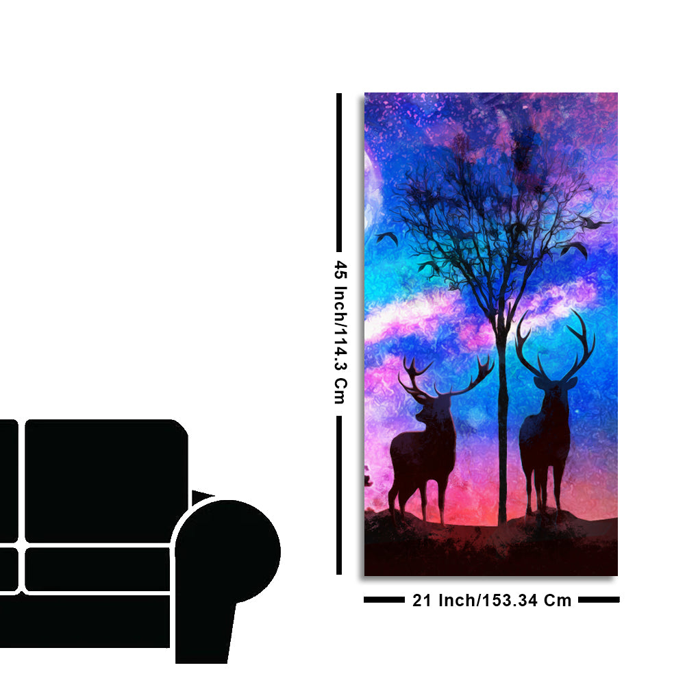 Two Deer in Forest at Night Premium Canvas Wall Painting