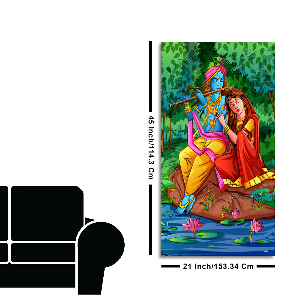 Premium Canvas Wall Painting of Lord Krishna with Radha Sitting in Forest