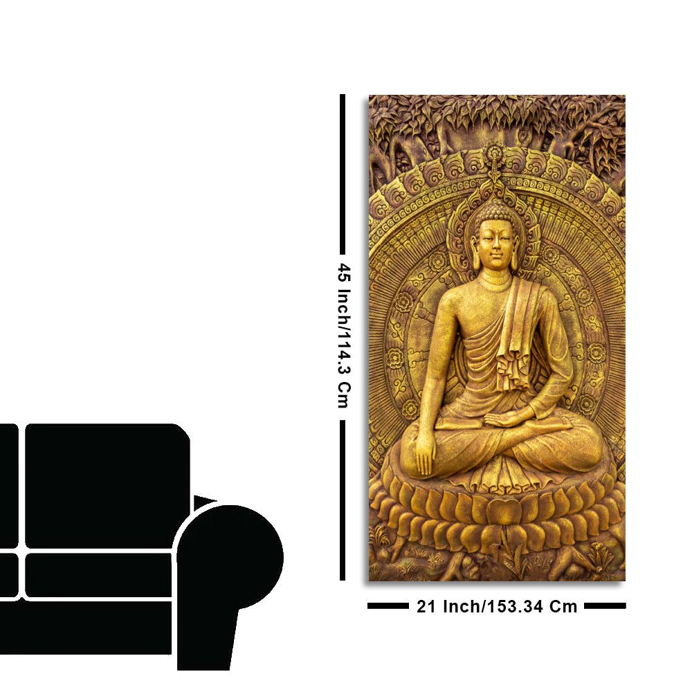 Golden Statue of Lord Gautam Buddha Canvas Wall Painting