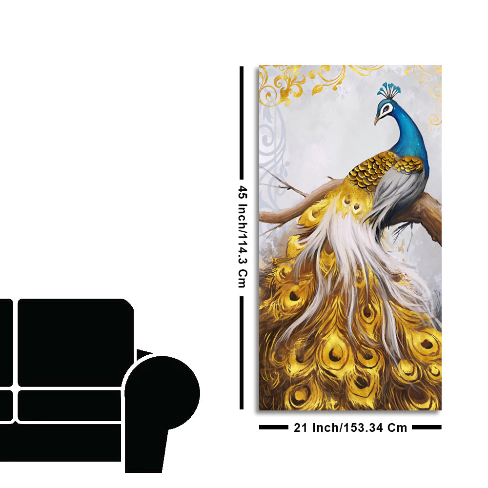 Classic Wall Painting of A Golden Feather Peacock