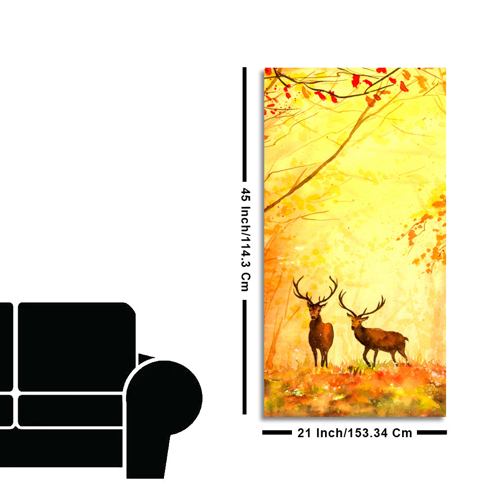 Deer in Autumn Forest Vertical Canvas Wall Painting
