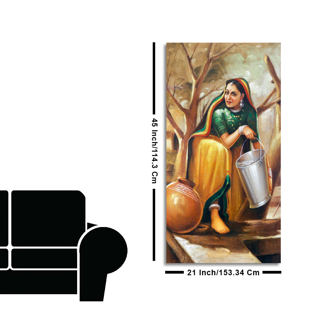 The Village Well Vertical Canvas Wall Painting
