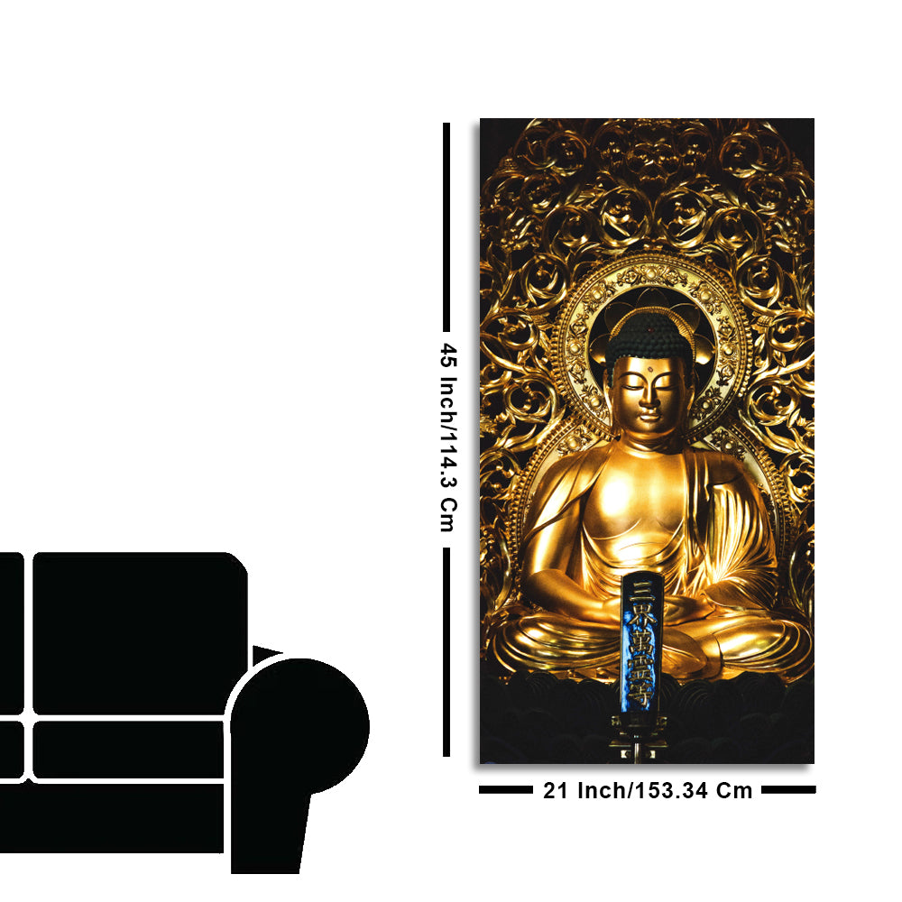 Gautam Buddha Golden Sculpture Vertical Wall Painting