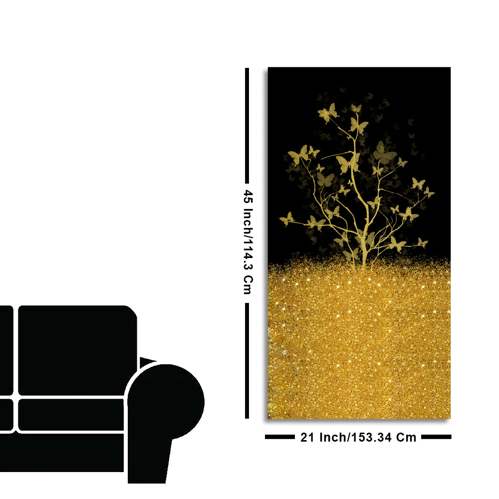 Beautiful Golden Tree Butterfly Premium Canvas Wall Painting