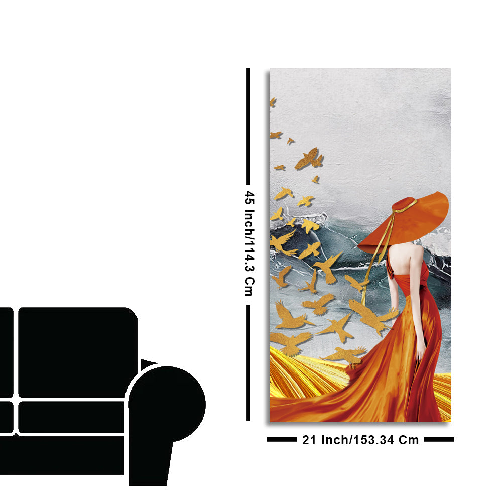 Abstract Fashion Woman in Golden Dress Canvas Wall Painting