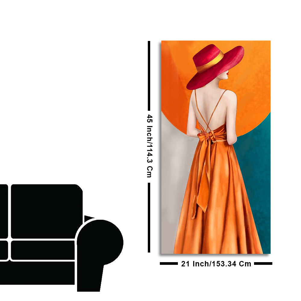Abstract Fashion Woman in Orange Dress Canvas Wall Painting
