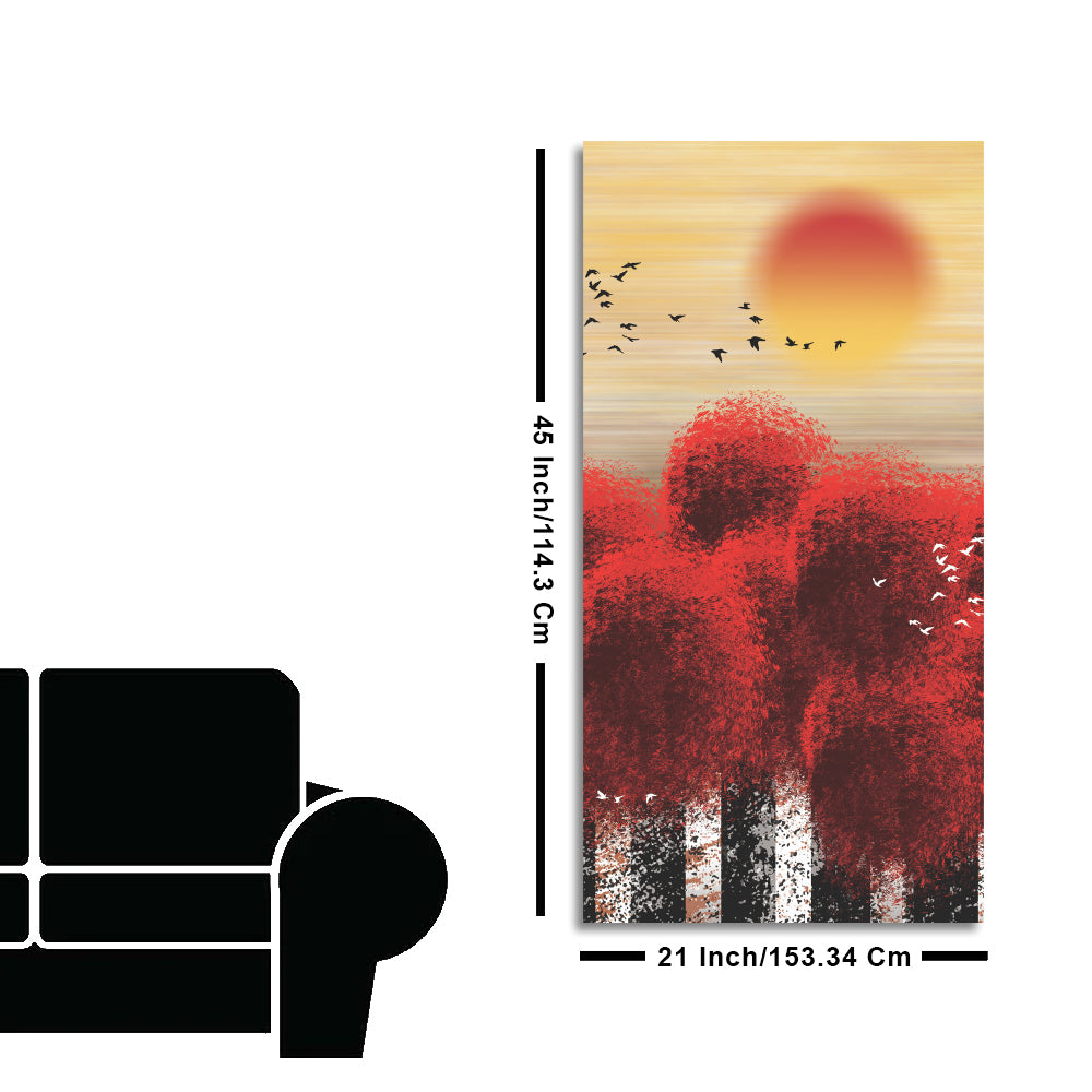 Beautiful Red Tree with Sunrise Scenery Canvas Wall Painting