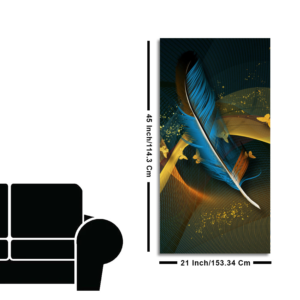 Modern Feathers and Beautiful Butterflies Premium Canvas Wall Painting