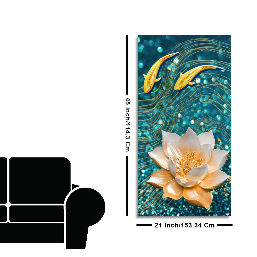 Modern Golden Lotus with koi Fish Abstract Canvas Wall Painting