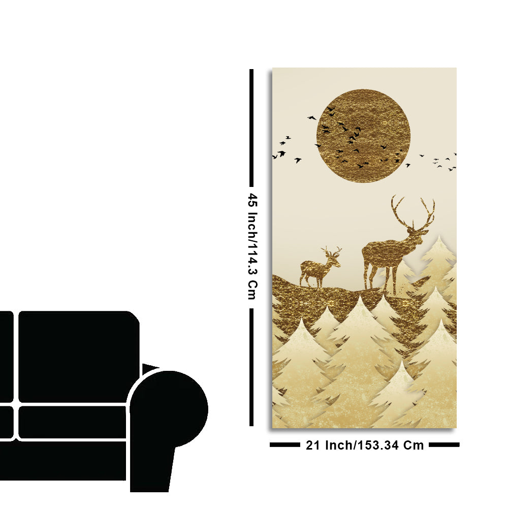 Luxury Golden Tree with Two Deer Premium Canvas Wall Painting