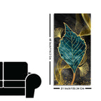 Golden Waves Shapes Turquoise and Green Leaf Feather Canvas Wall Painting