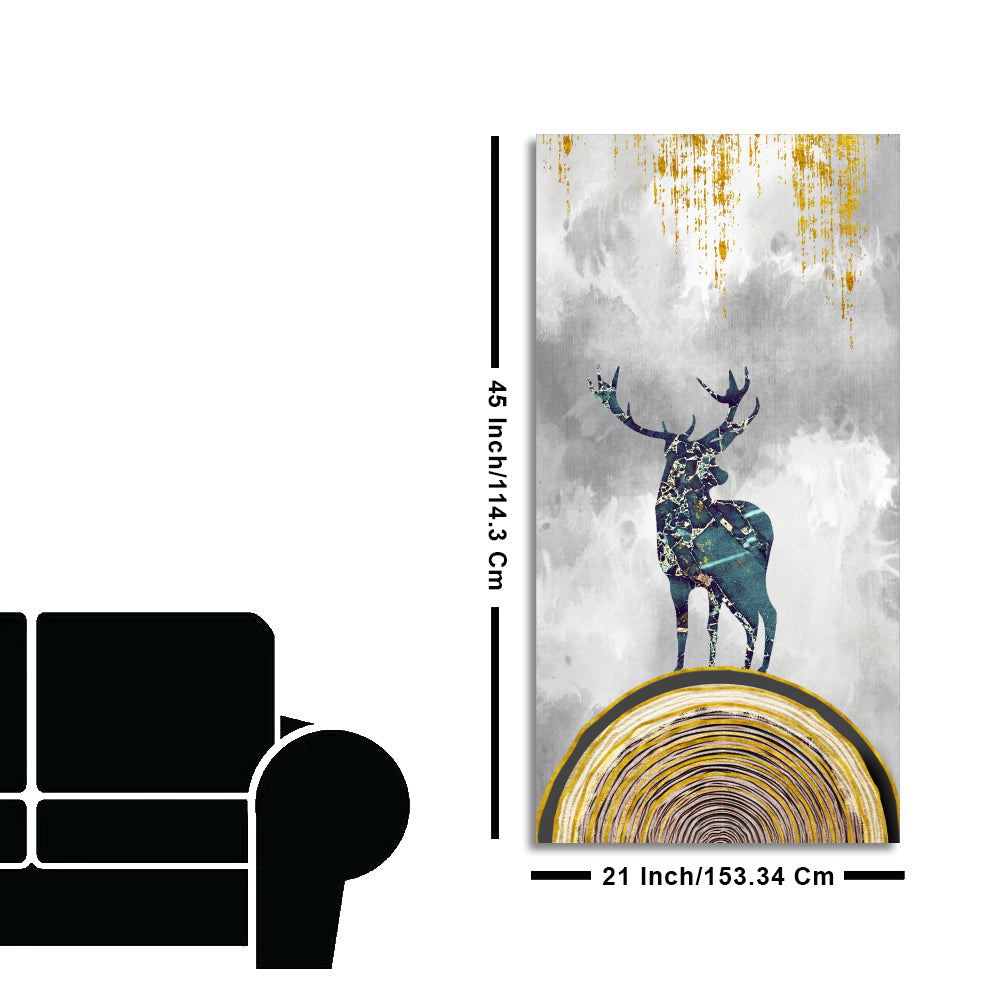 Golden Deer Silhouette Premium Canvas Wall Painting
