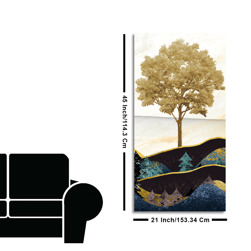 Abstract Golden Tree Premium Canvas Wall Painting