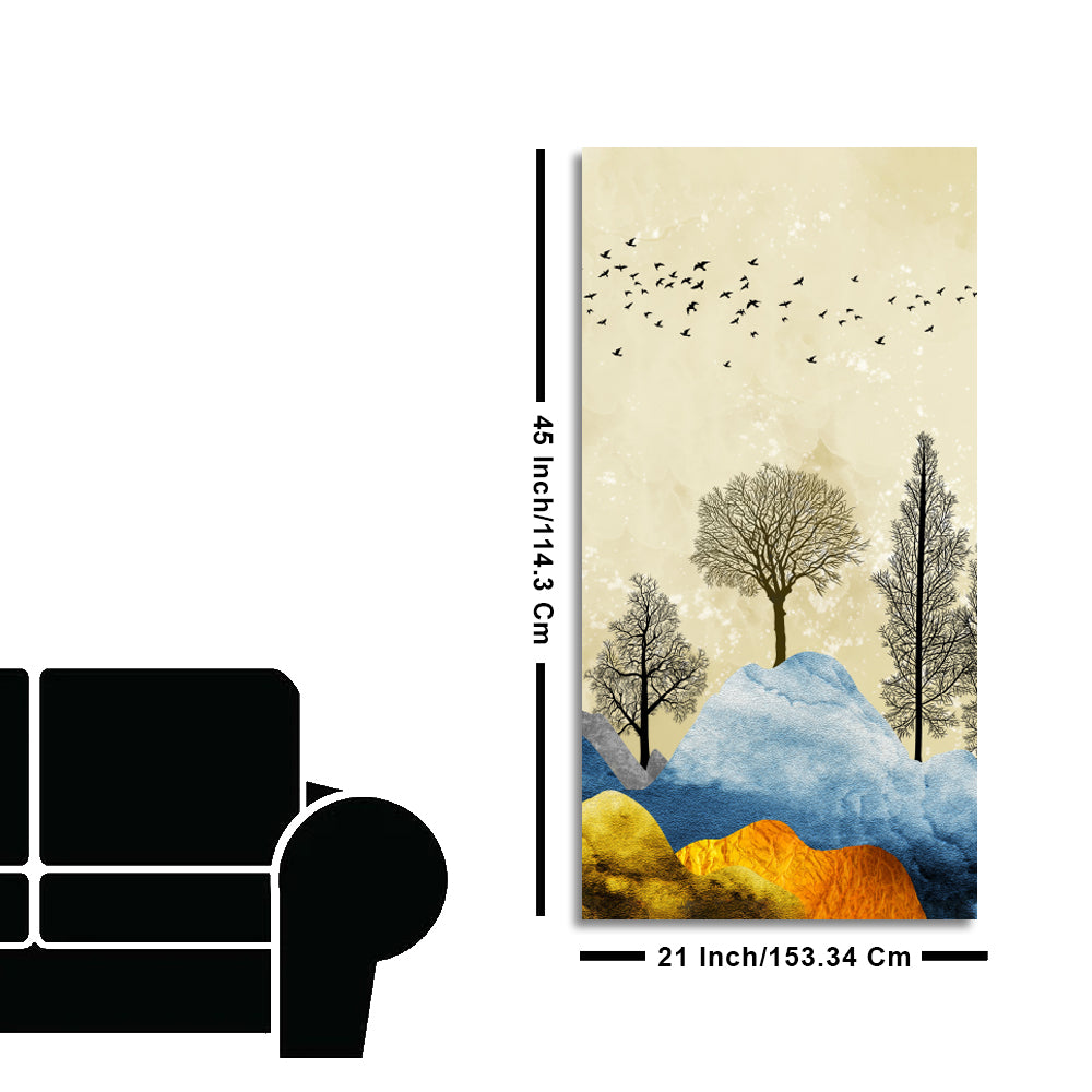 Beautiful Mountain Landscape with Trees and Birds Canvas Wall painting