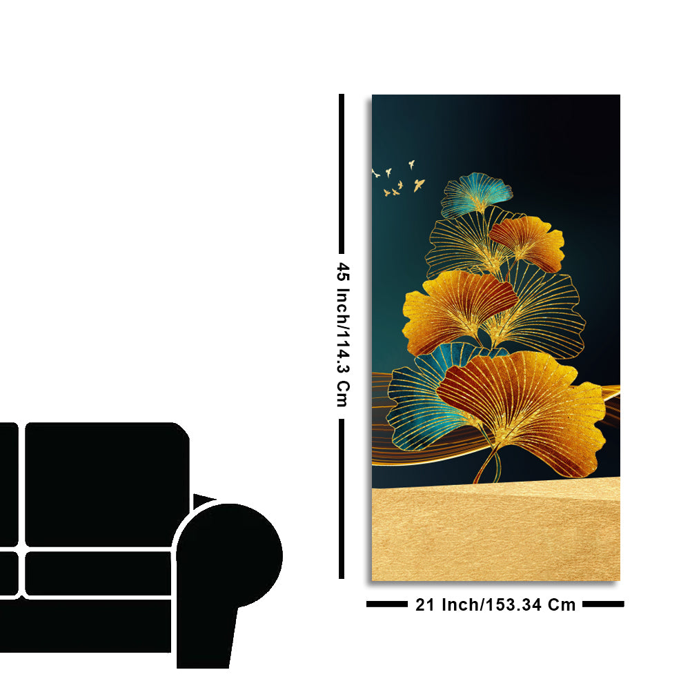 Abstract Golden Plant Leaves Canvas Wall Painting