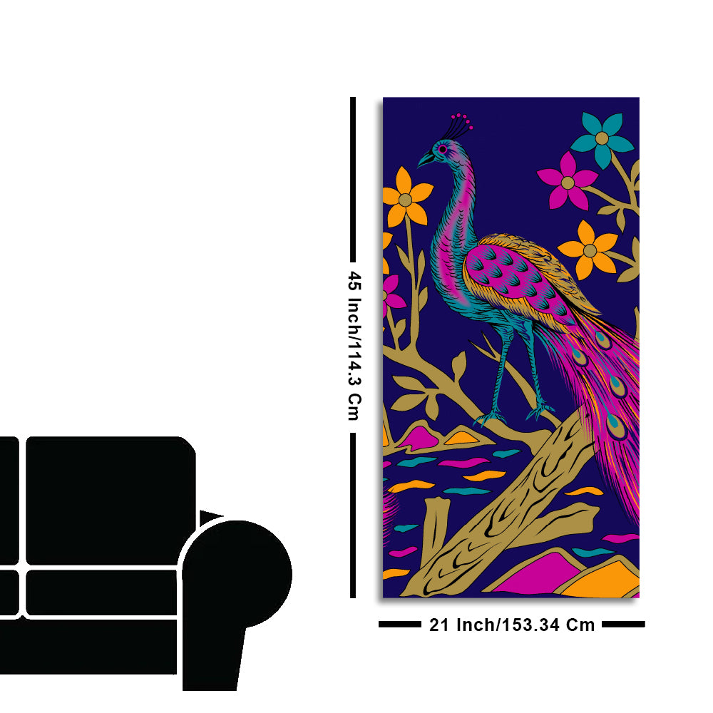 Beautiful Peacock with Flower art Premium Wall Painting