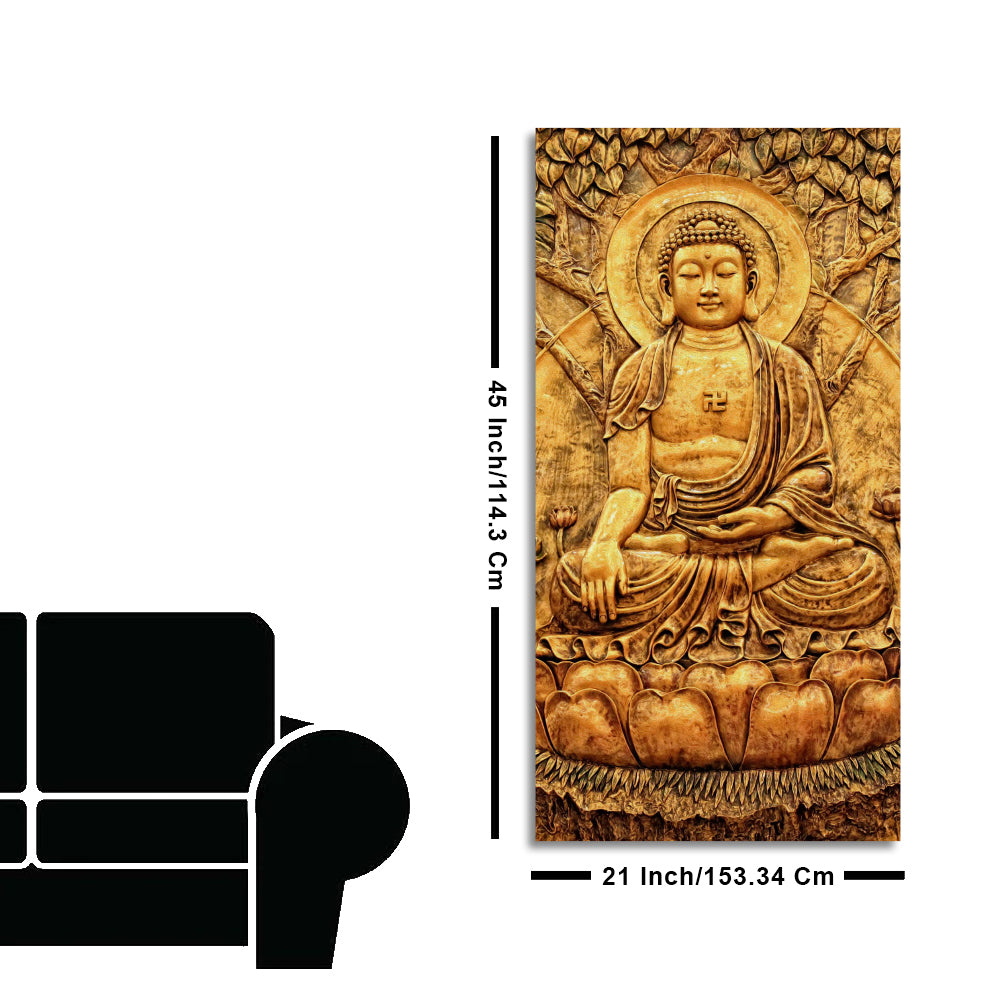 Premium Canvas Wall Painting of Golden Lord Buddha Sculpture