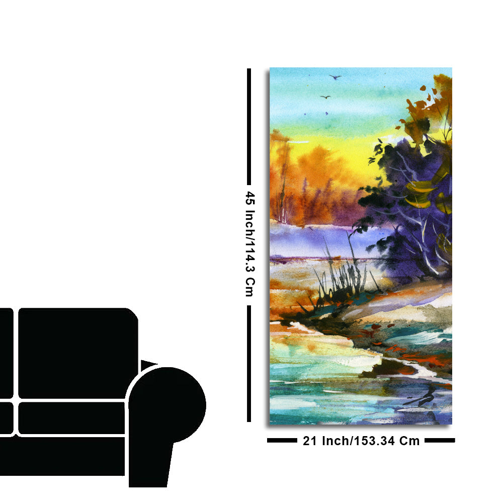 Water Color Landscape of Beautiful Scenery Trees Canvas Wall Painting