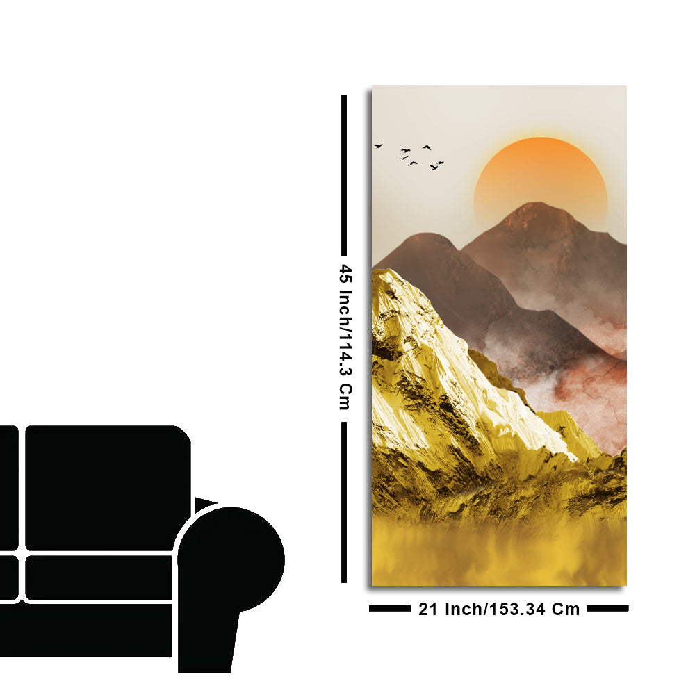 Golden Mountains and Birds Scenery Canvas Wall Painting