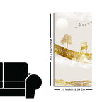 Luxury Golden Tree with Deer and Flying Birds Premium Canvas Wall Painting